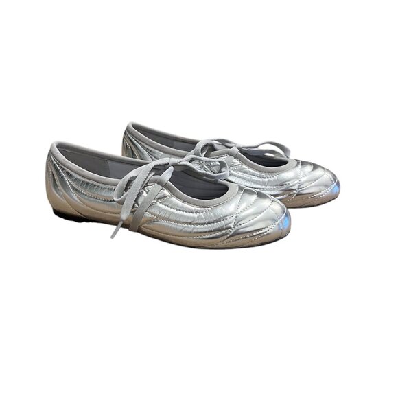New- JW PEI Lace up ballet Flats Silver Size: 8.5 - Picture 1 of 6